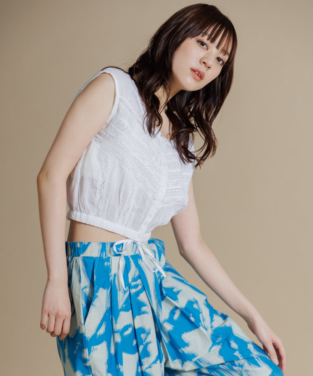 WOMEN】LEIN レース切り替えショートブラウス | nestwell